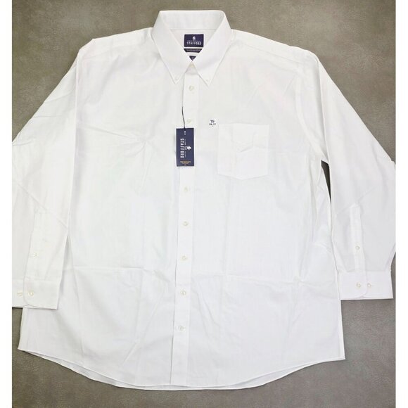 Stafford Size 19 36-37 Big Mens White Performance Pinpoint Button Down Shirt NWT - Picture 1 of 10